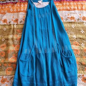 Sundance Teal Sleeveless Midi Dress, M, Built In Slip Dress Under Teal Knit